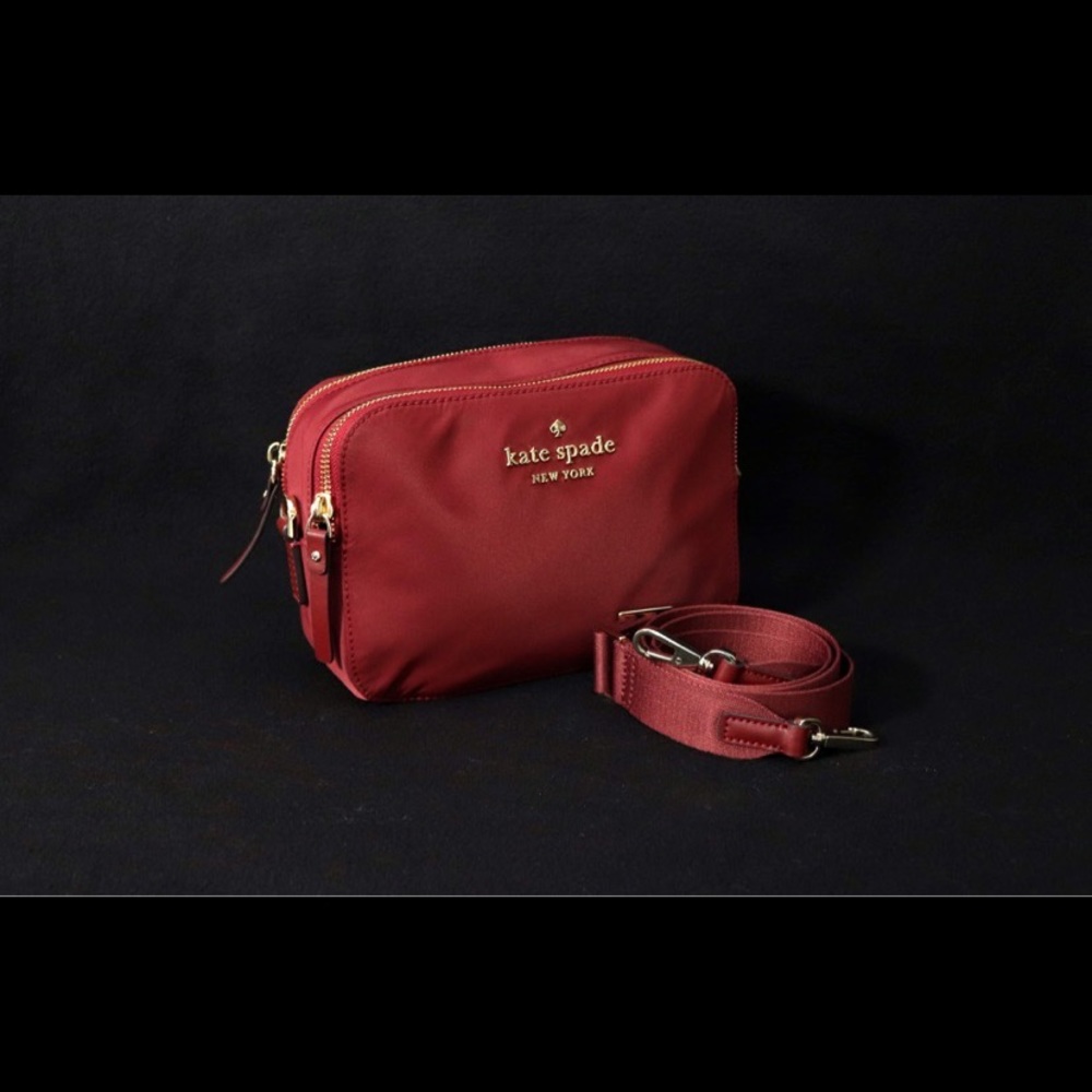 KATE SPADE NYLON DOUBLE ZIP CAMERA BAG - burgundy *FREE SHIPPING*